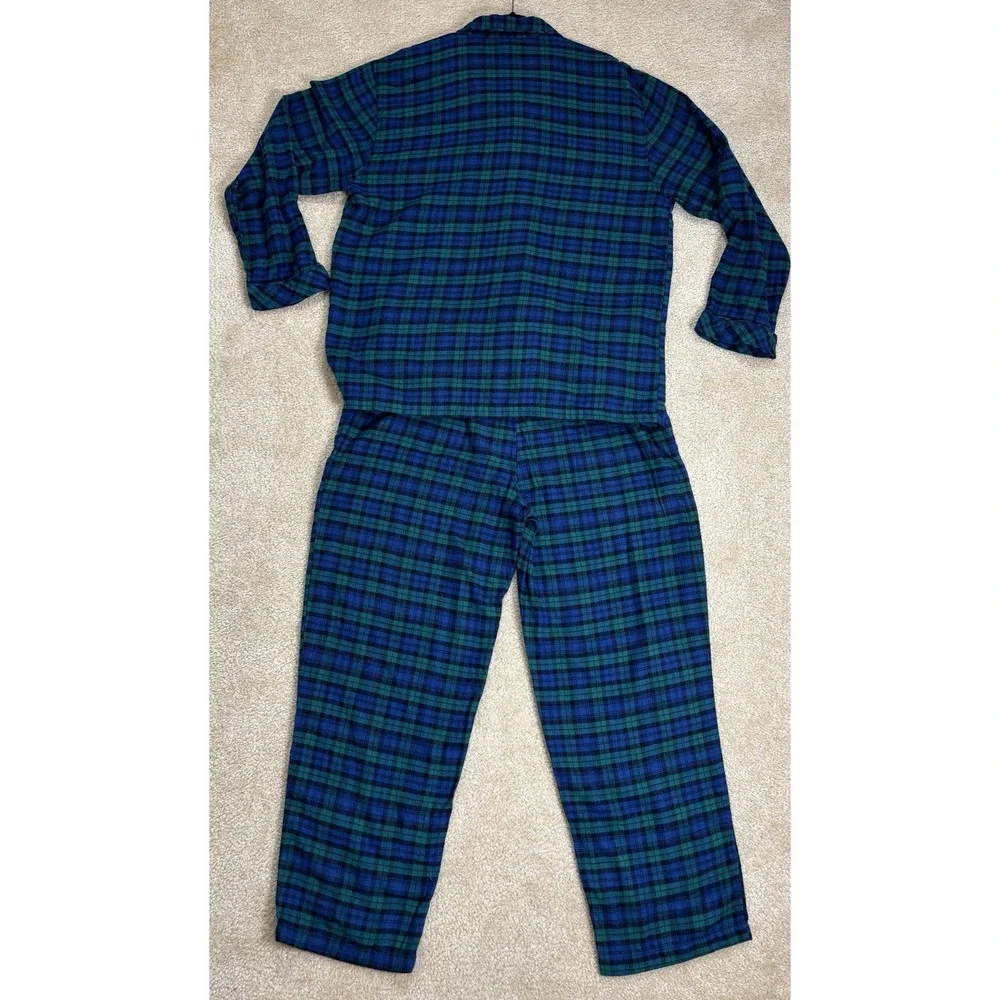 St. John's Bay Men's Flannel Pajama Set Green /Blue Plaid XL